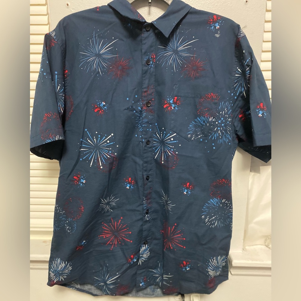 Men Blue Fireworks Print Button Down